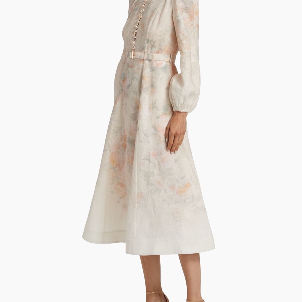 Zimmermann Cream Midi Dress with Bishop Sleeves and Peter Pan Collar